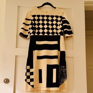 Akris Black & Cream Geometric Midi Shift Dress